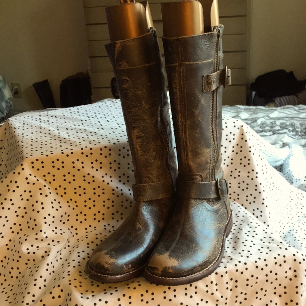 BED STU gogo distressed boots leather zip up buckle moto strap sz 7. New WOT.